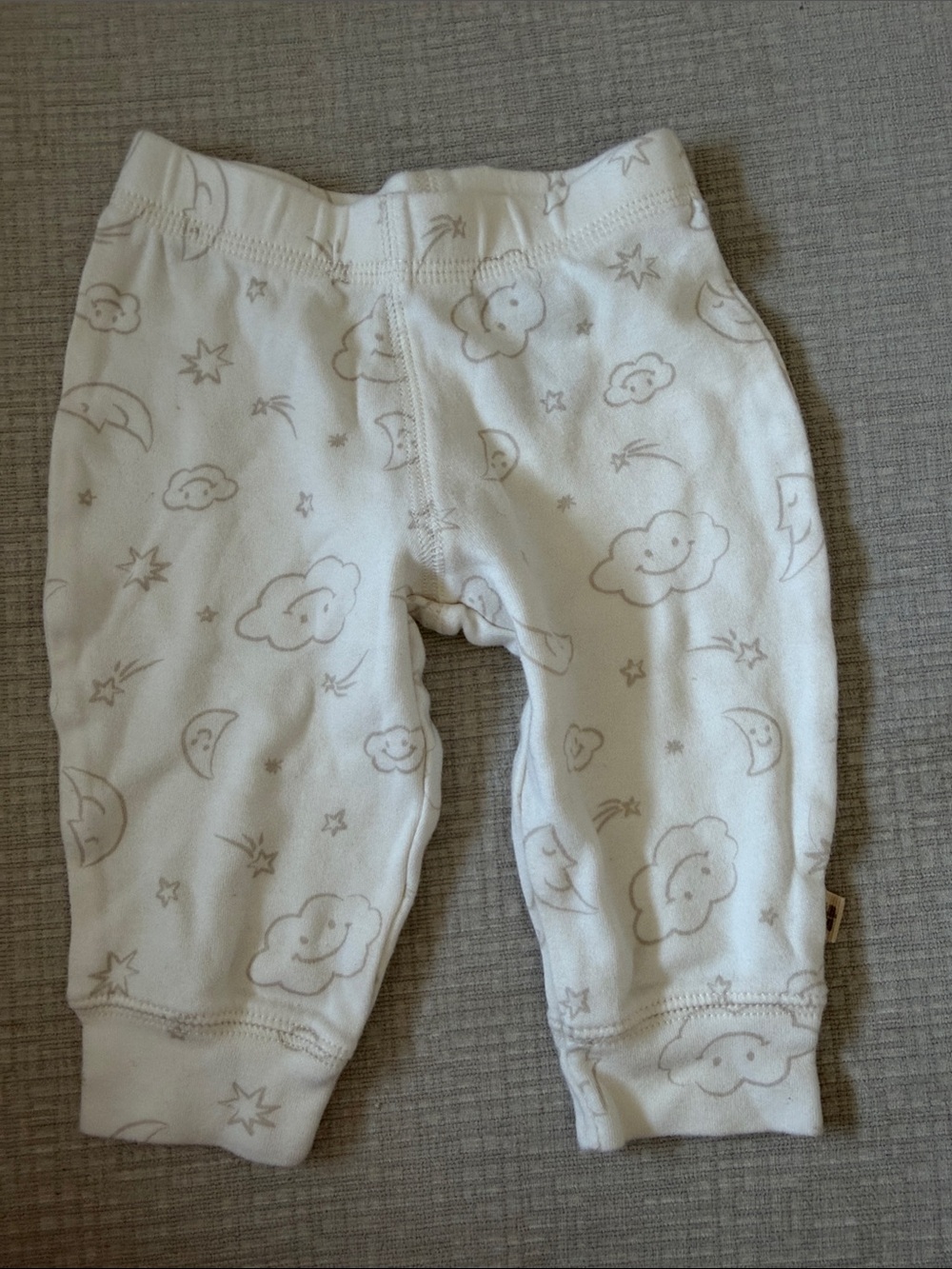 Cozy Cloud & Moon Baby Pants - White with Light Gray Print